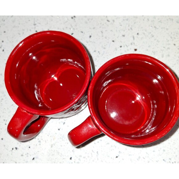 Rare HiEnd Accents Savanna Tooled Leather Look Stoneware Coffee Mugs Red St of 2 - Picture 4 of 9